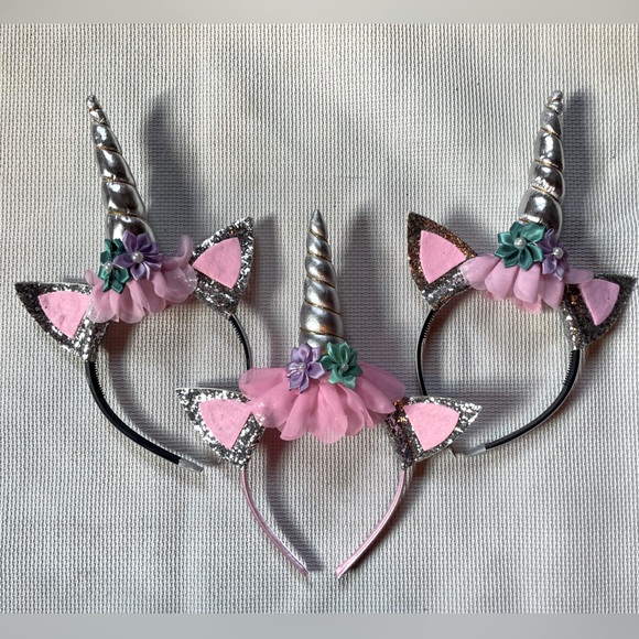 3 silver glitter unicorn headbands for birthday party - Picture 1 of 1